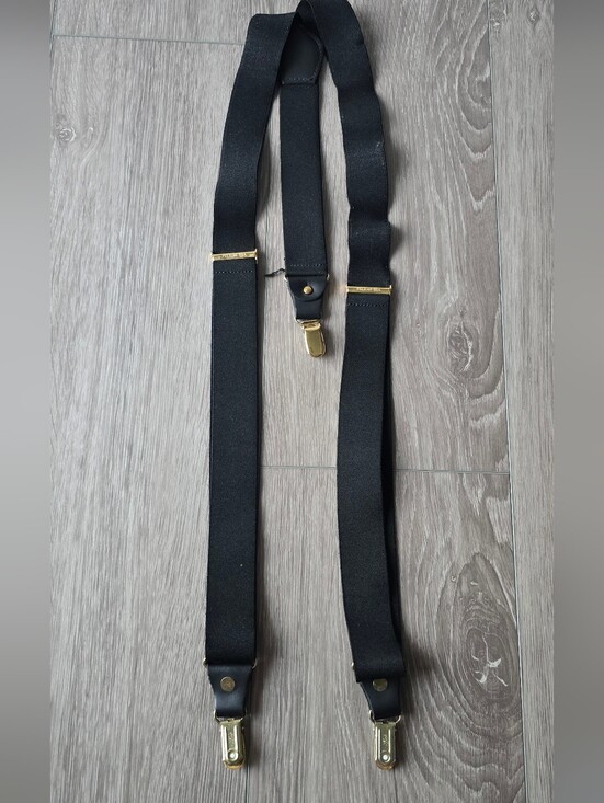 pelican usa Other - Pelican USA Black Elastic Suspenders Braces Gold Tone Leather Tab Clip Y-Back